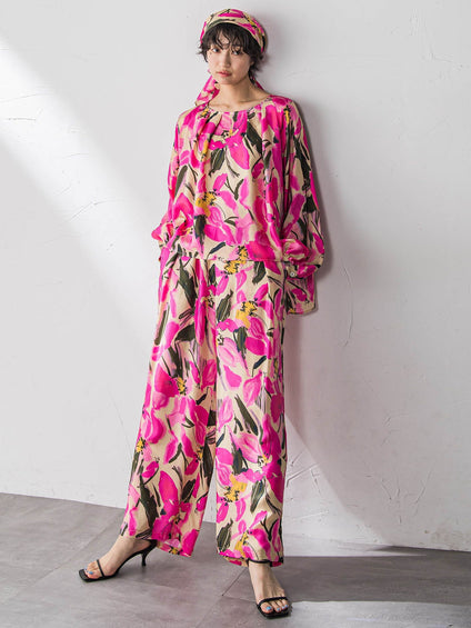 IPEKERフラワープリントイージーワイドパンツ