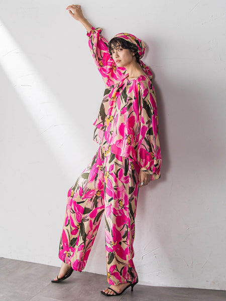 IPEKERフラワープリントイージーワイドパンツ