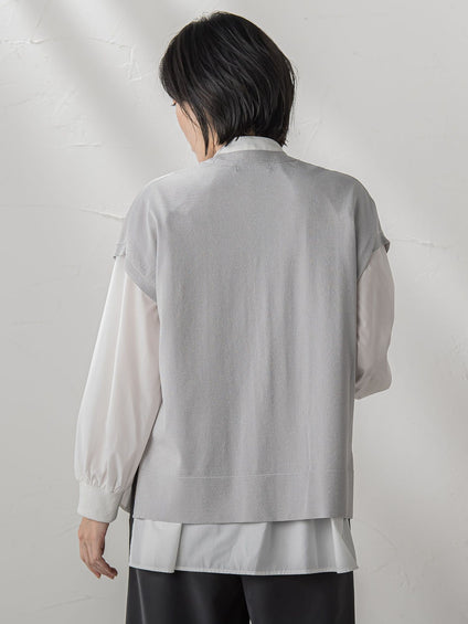 【大きいサイズ】”一枚でもレイヤードにも”ラメニットジレ≪手洗い可能≫