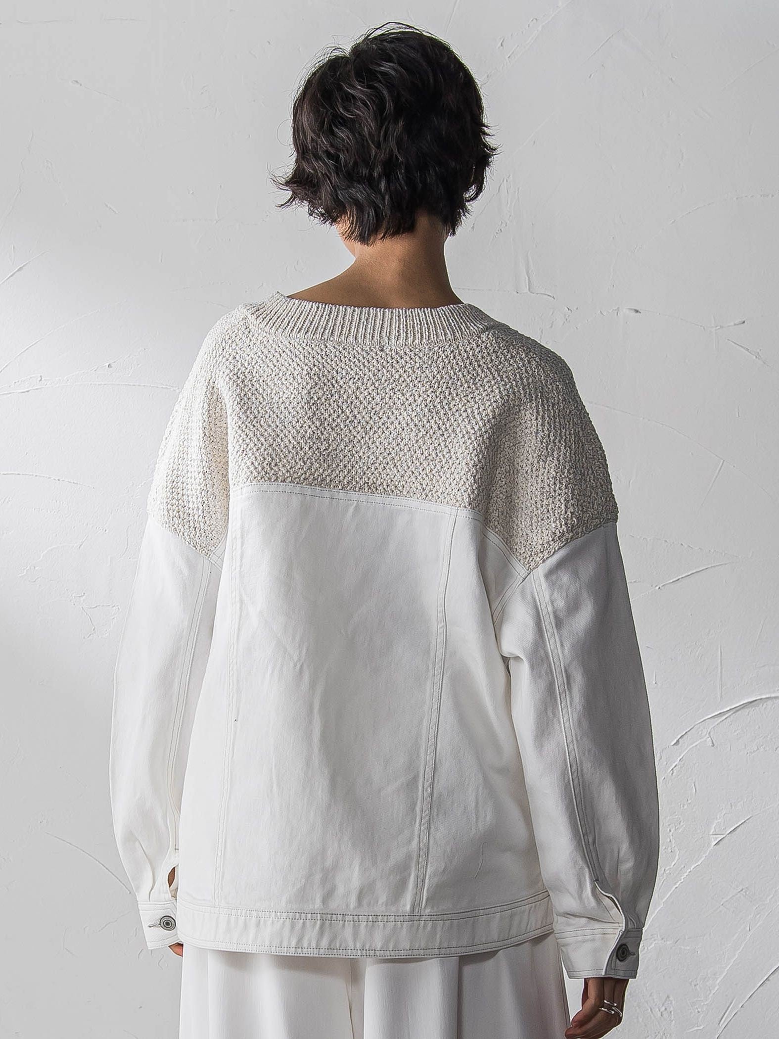 デニムドッキングVネックニットプルオーバー≪洗濯機で洗える≫