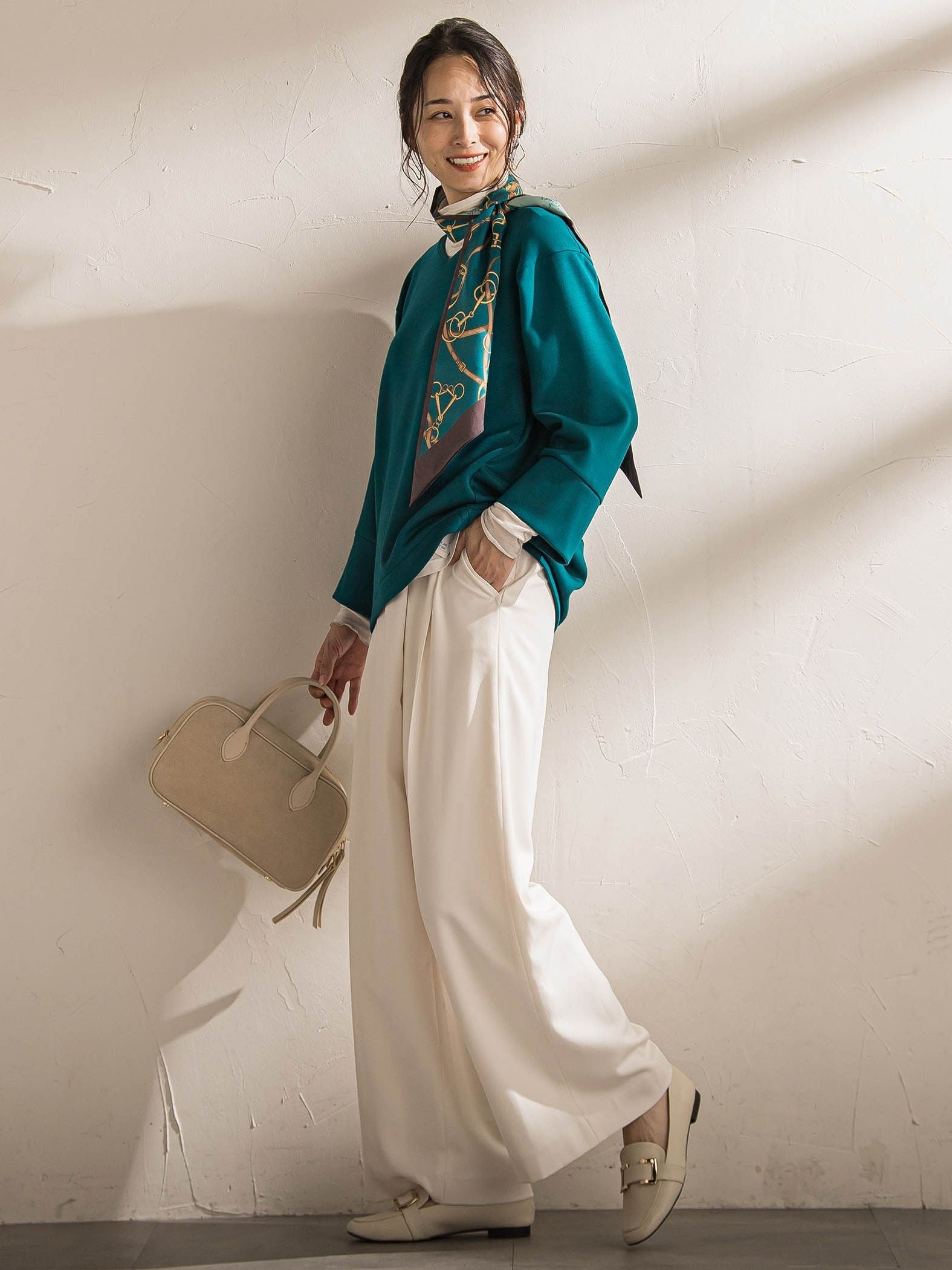 ソフィーツイルストレッチワイドパンツ ≪洗える≫