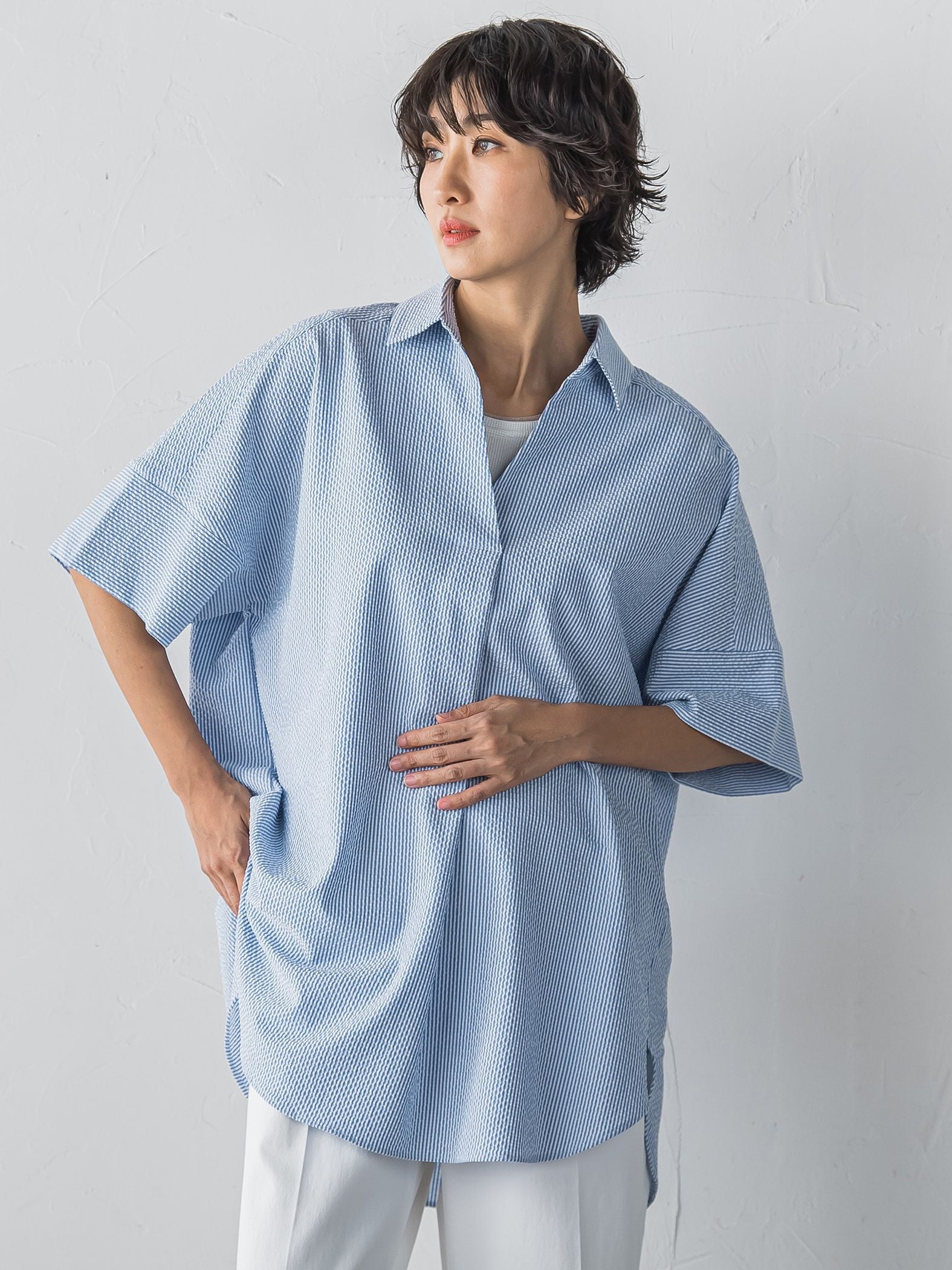 【WEB限定/大きいサイズ/追加生産】”着るだけでサマになる”頼れるスキッパーチュニック
