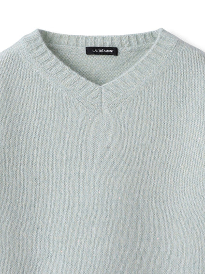 スパンコールラメVネックニット≪洗える≫