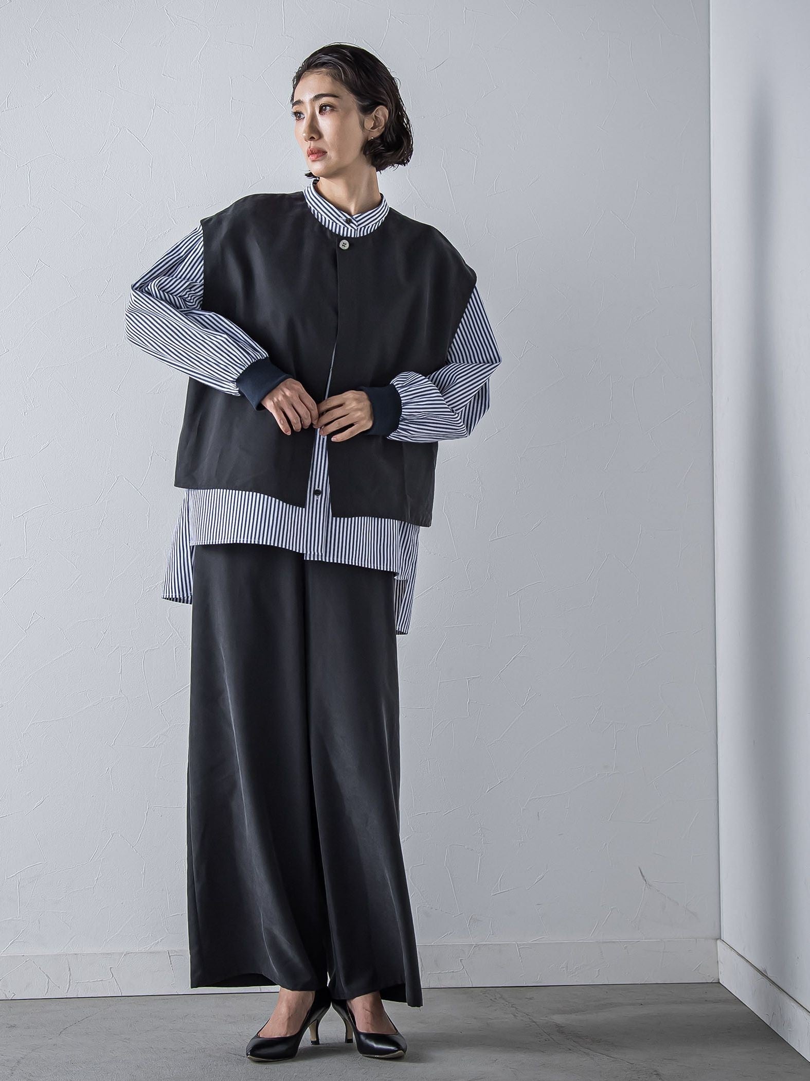 【biyori】”しっとりやわらかな風合い”ピーチポプリンリブパンツ≪洗濯機で洗える≫