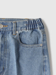 サイドゴムセンタープレス ストレートデニムパンツ