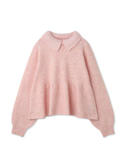 杢ストレッチ襟付きペプラムニット≪手洗い可能≫