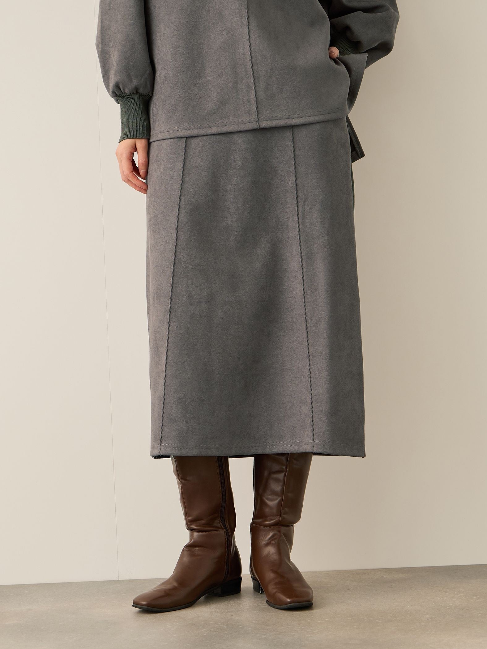 スウェードタッチダンボールナロースカート≪手洗い可能≫