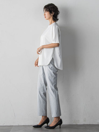 【大きいサイズ】バックサテン切り替えスムースカットソー