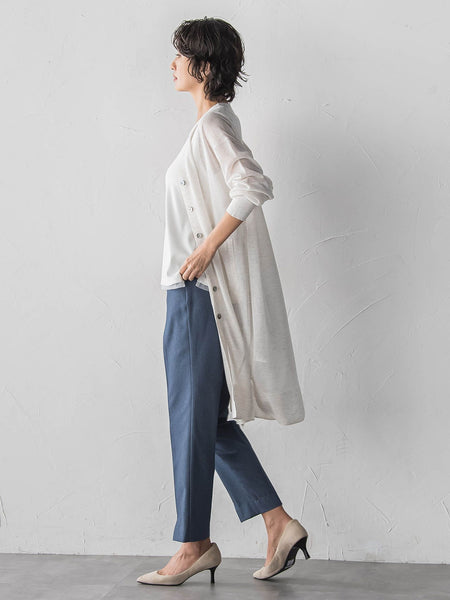 【WEB限定/大きいサイズ】“美脚デニム見え”裾スリットテーパードパンツ