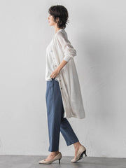 【WEB限定/大きいサイズ】“美脚デニム見え”裾スリットテーパードパンツ