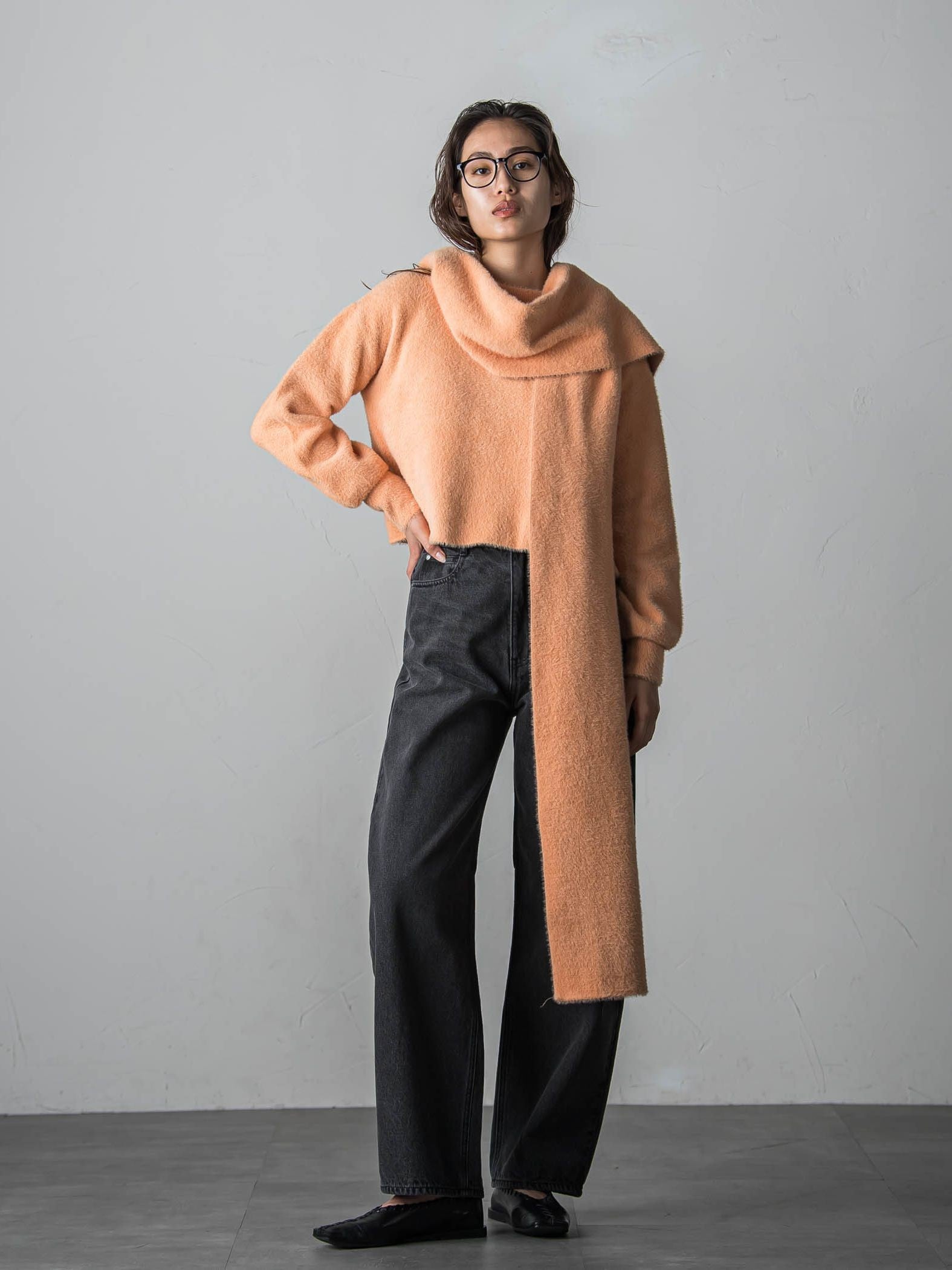 フェザーヤーンWフェイスフーディニットストール≪手洗い可能≫