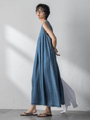 ゆれるデニムノースリーブワンピース