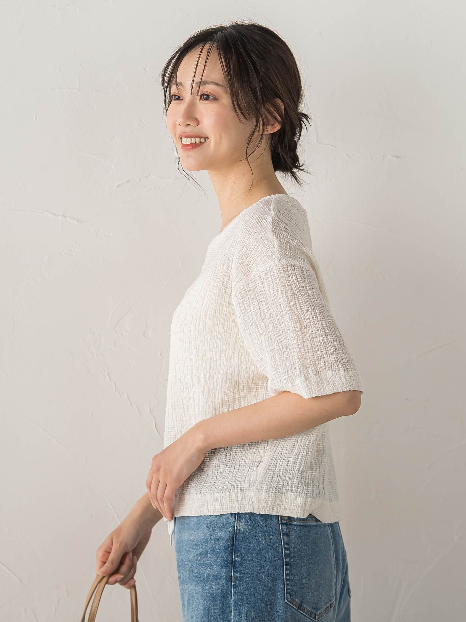 Recycle Slub BluseクロップドTシャツ