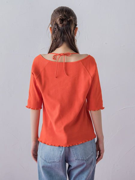 【レディな印象を演出】5分袖ヒモ付カットソー《洗濯機で洗える》