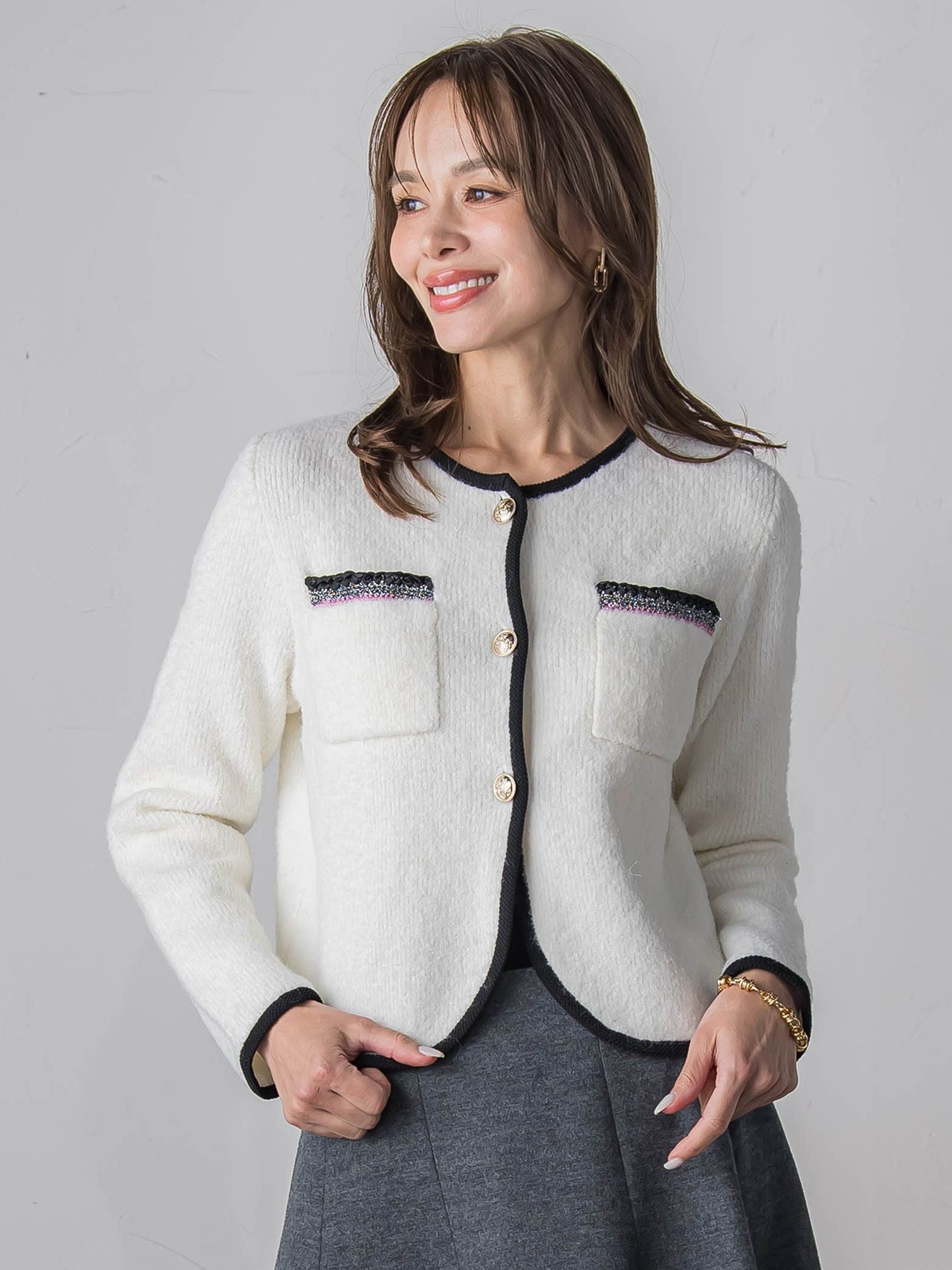 【WEB限定】バイカラーニットジャケット