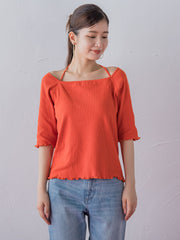 【レディな印象を演出】5分袖ヒモ付カットソー《洗濯機で洗える》