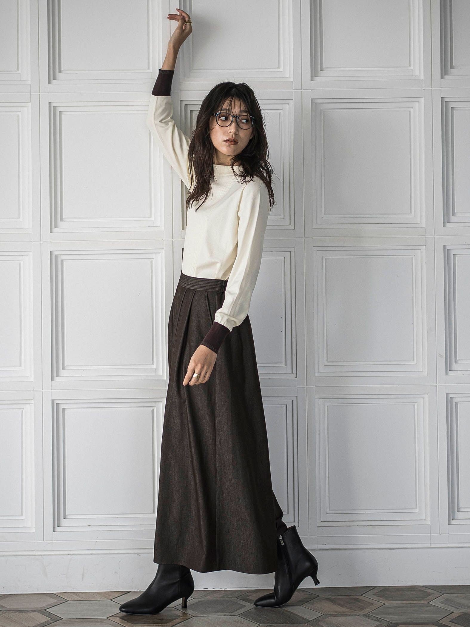 ボトルネック配色ニットプルオーバー≪手洗い可能≫