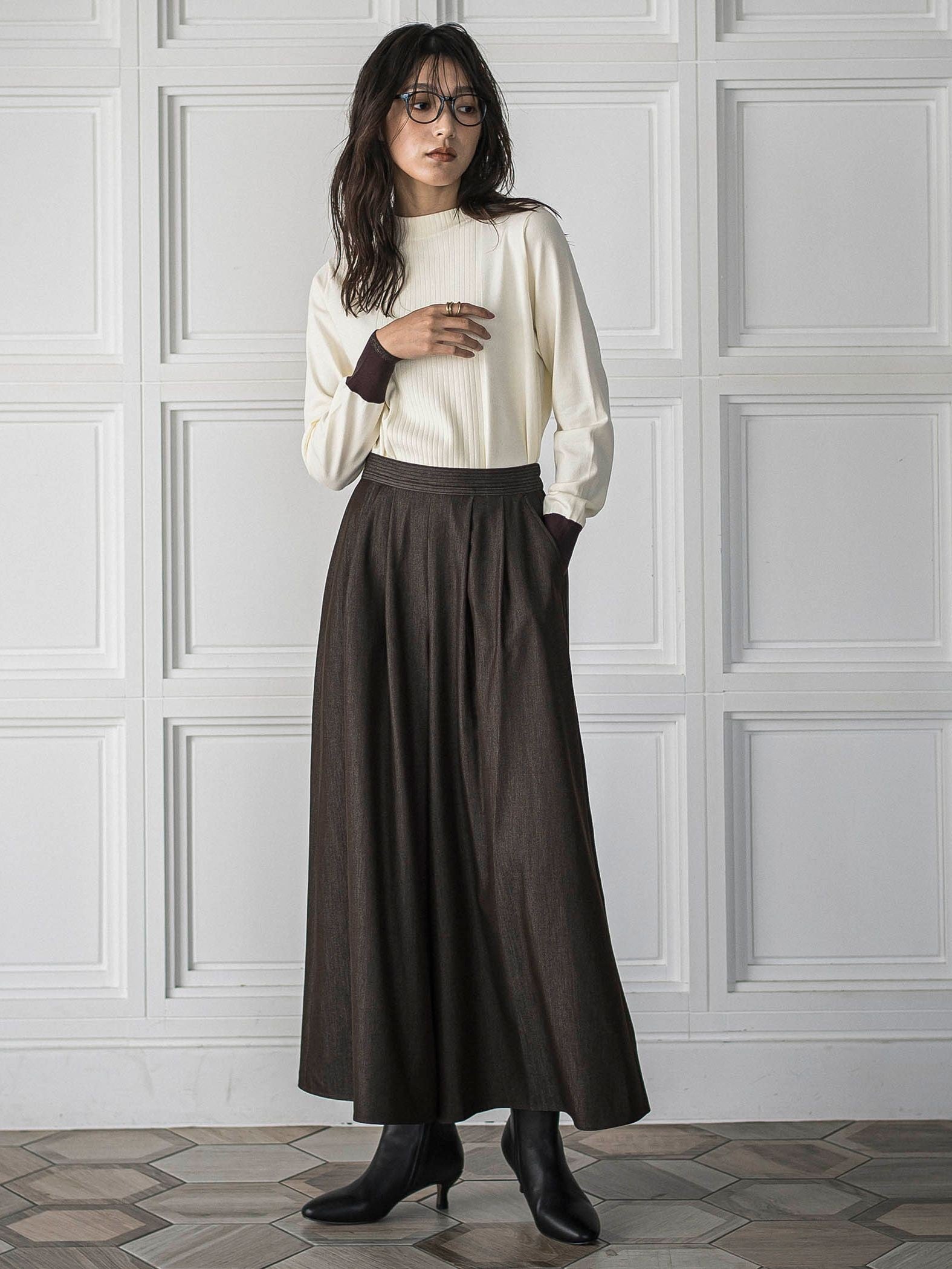 ボトルネック配色ニットプルオーバー≪手洗い可能≫