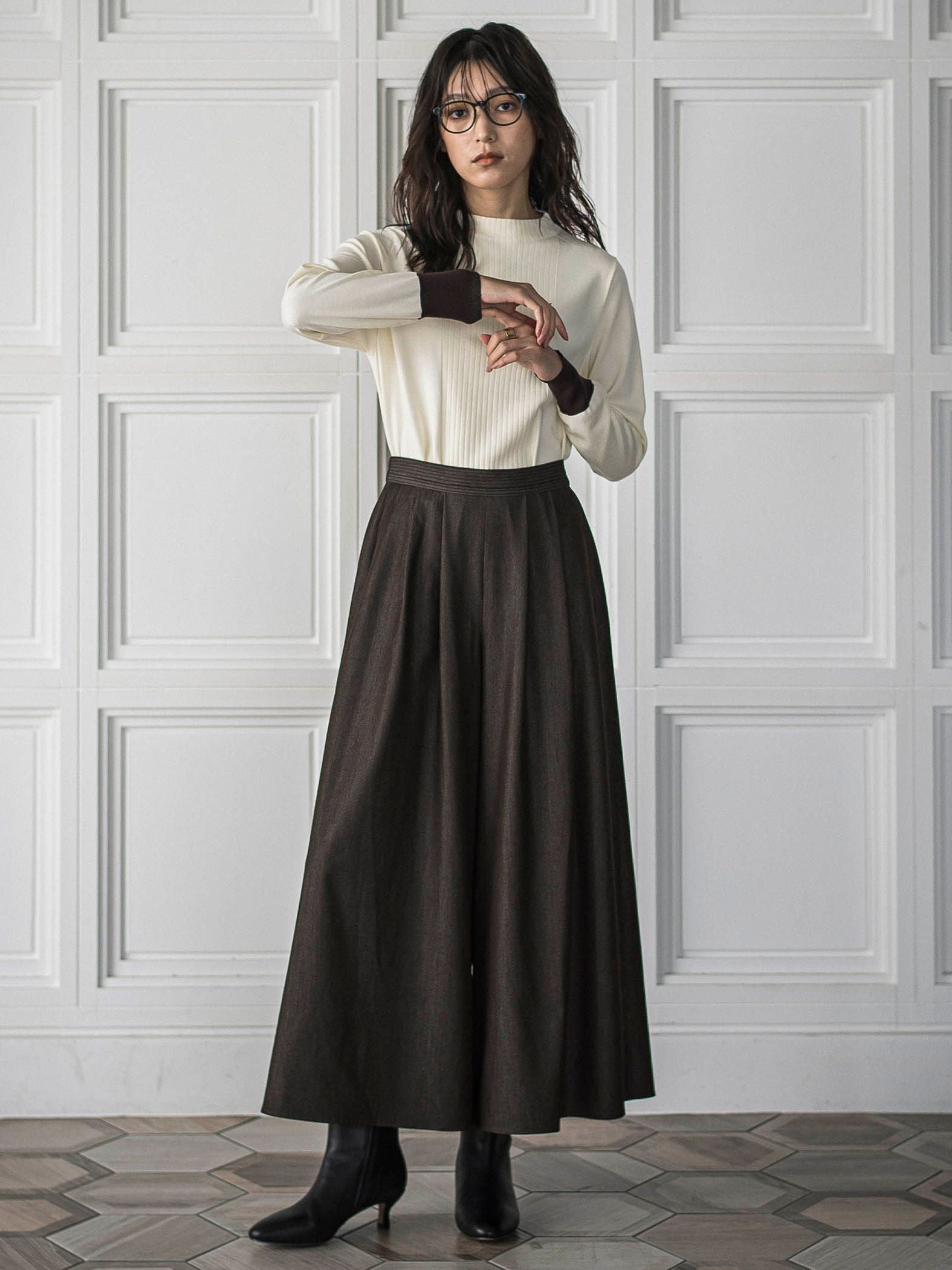 ボトルネック配色ニットプルオーバー≪手洗い可能≫