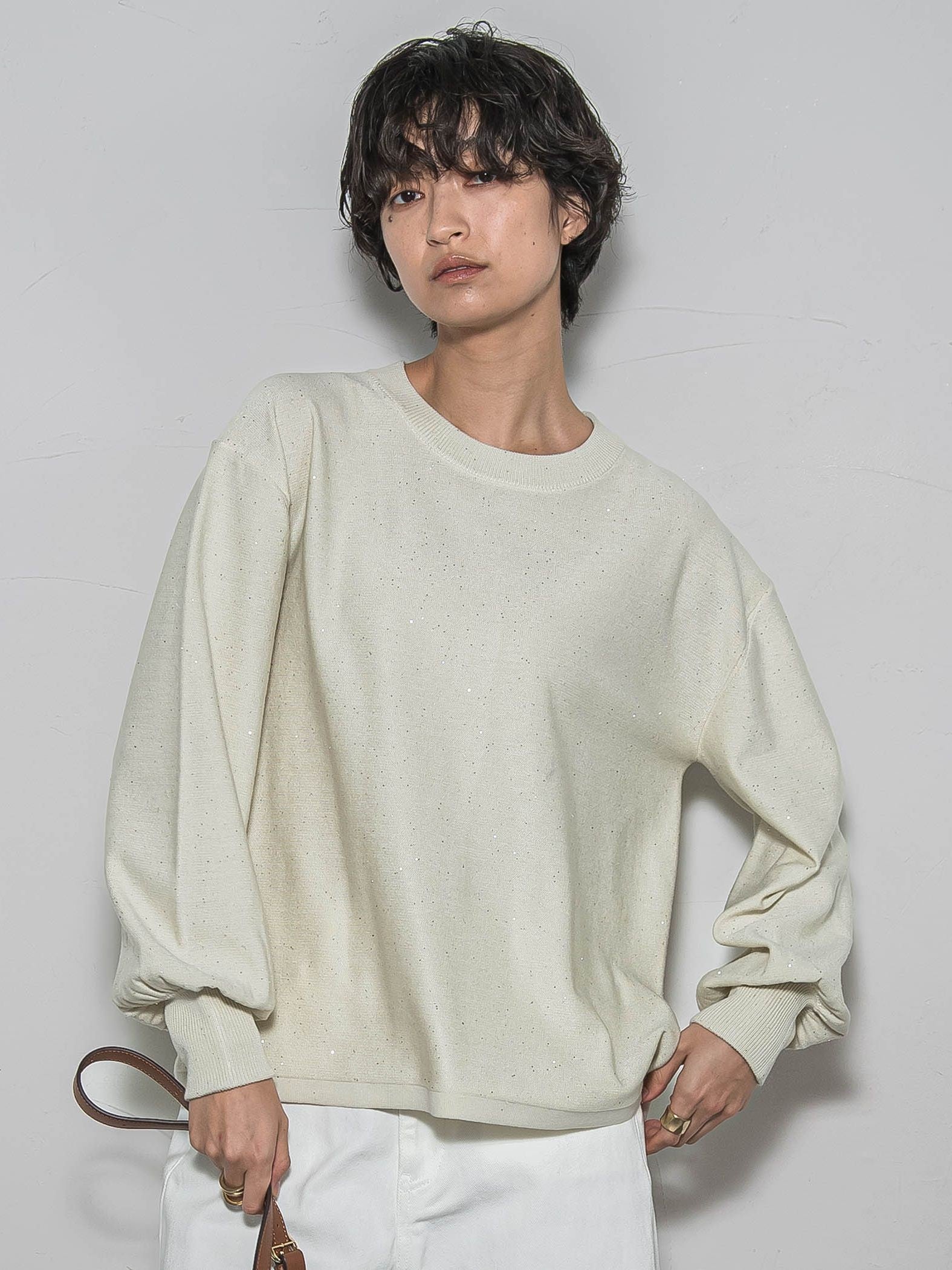 ミニスパンコールクルーネックニット≪手洗い可能≫