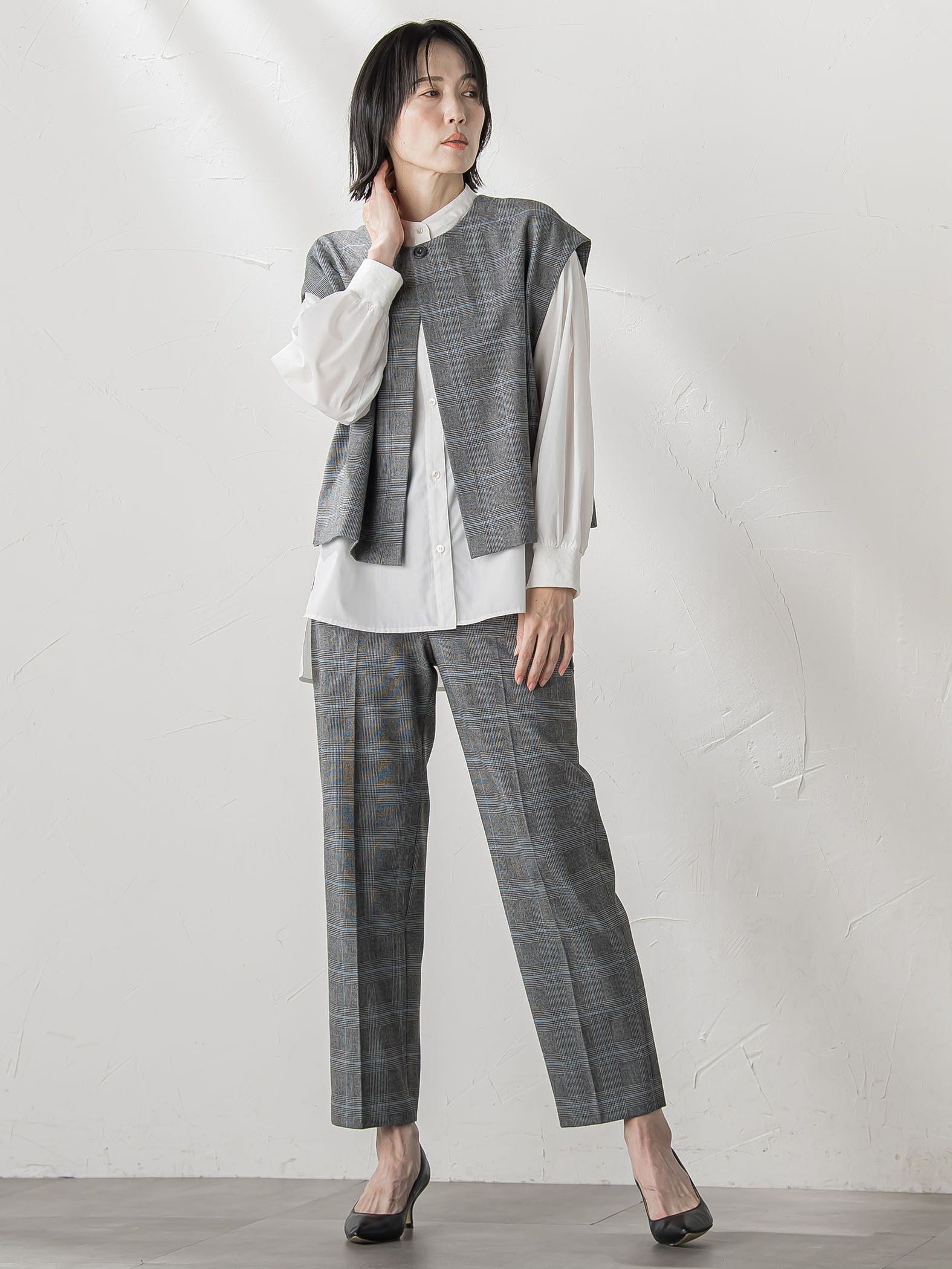 【大きいサイズ】【biyori/極】”こなれ袖がポイント”バンドカラーシャツ