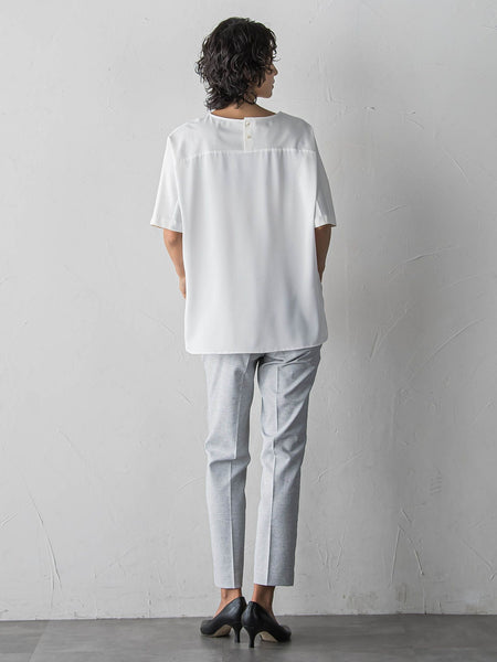 バックサテン切り替えスムースカットソー