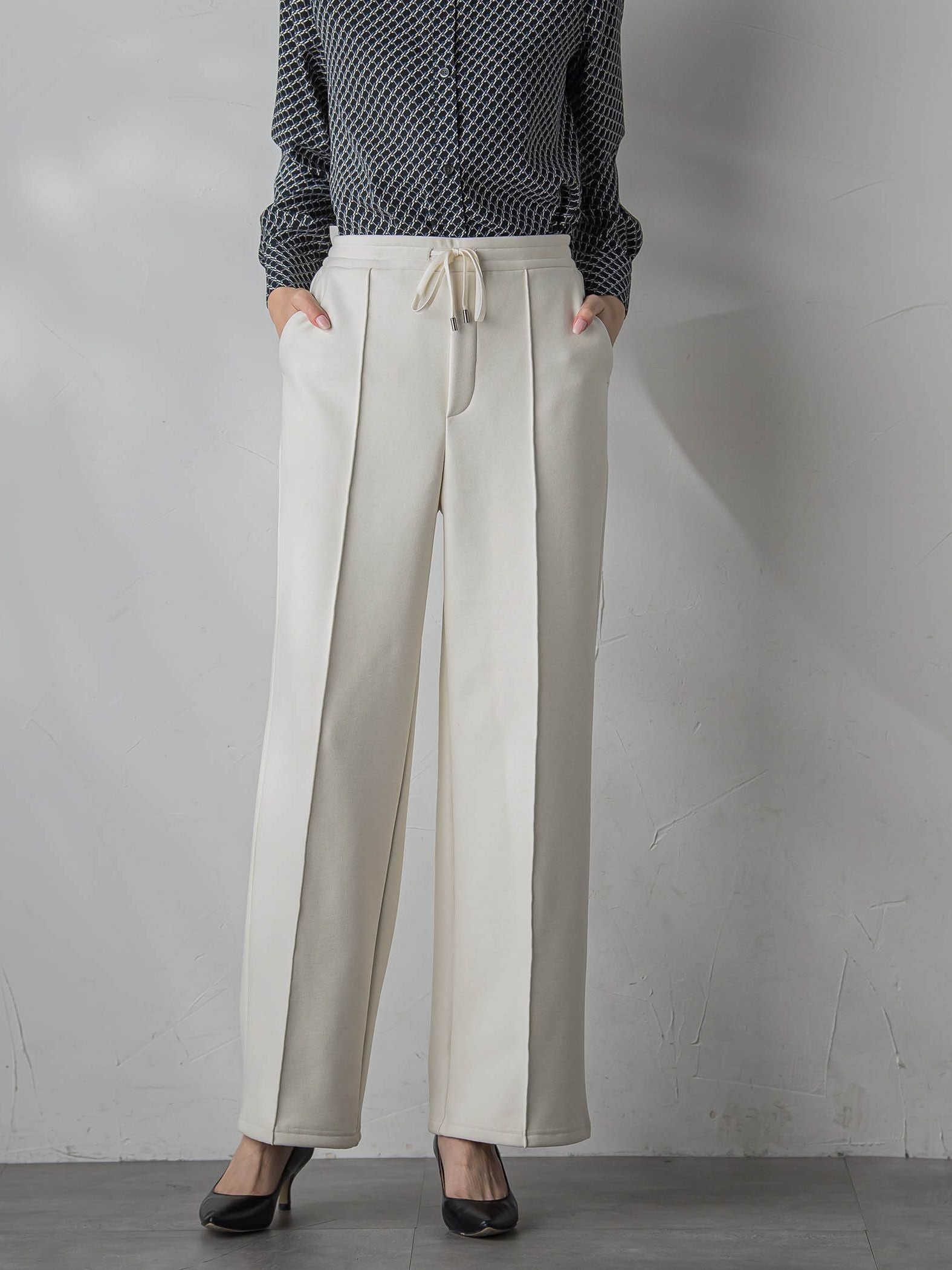 【WEB限定/新色追加】”楽暖”裏起毛ワイドパンツ≪洗濯機で洗える≫