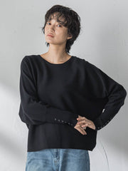 袖口ボタンドルマンニットプルオーバー≪手洗い可能≫