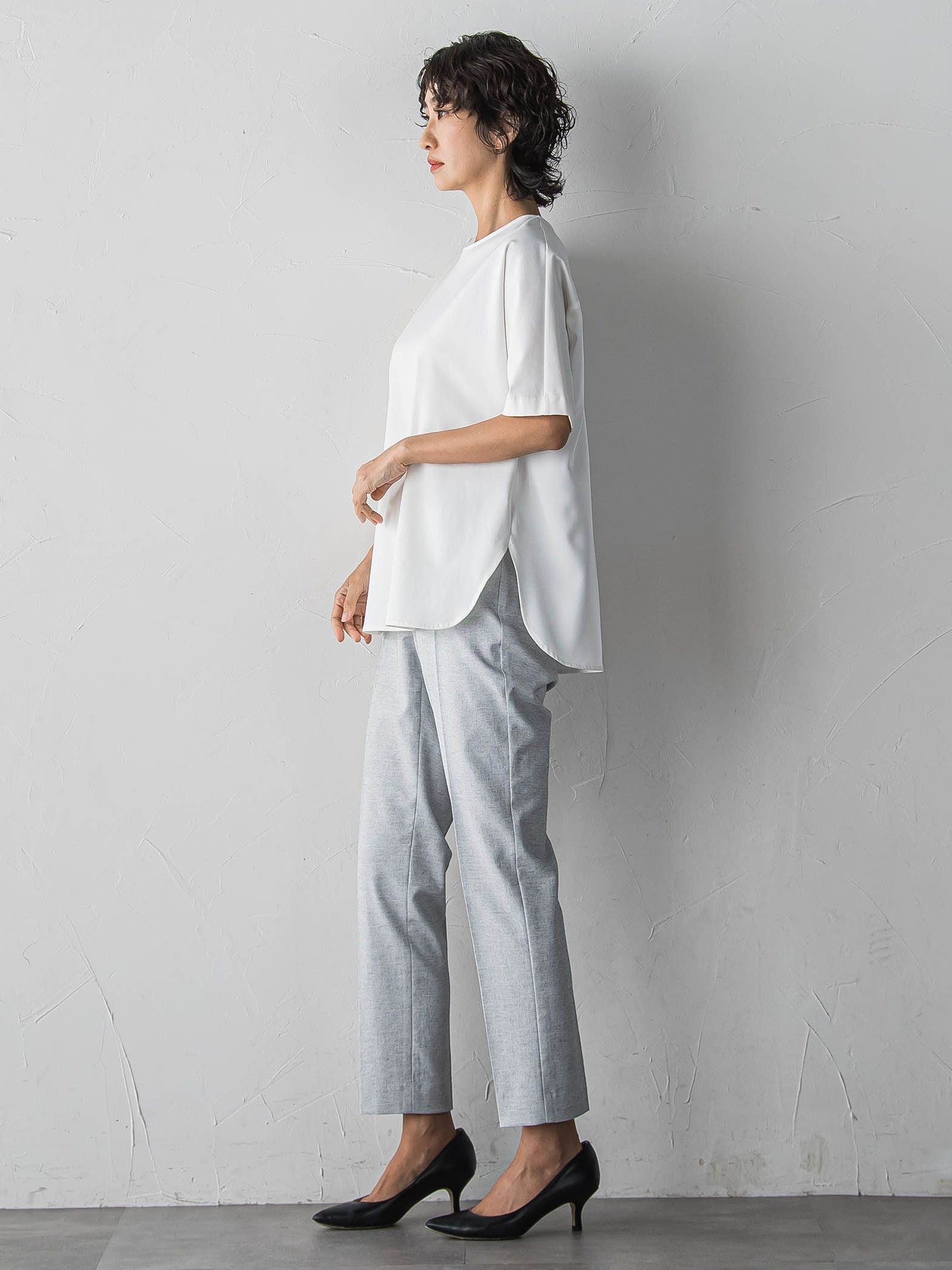 バックサテン切り替えスムースカットソー