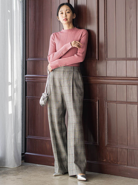 袖ボタンランダムリブニット≪手洗い可能≫