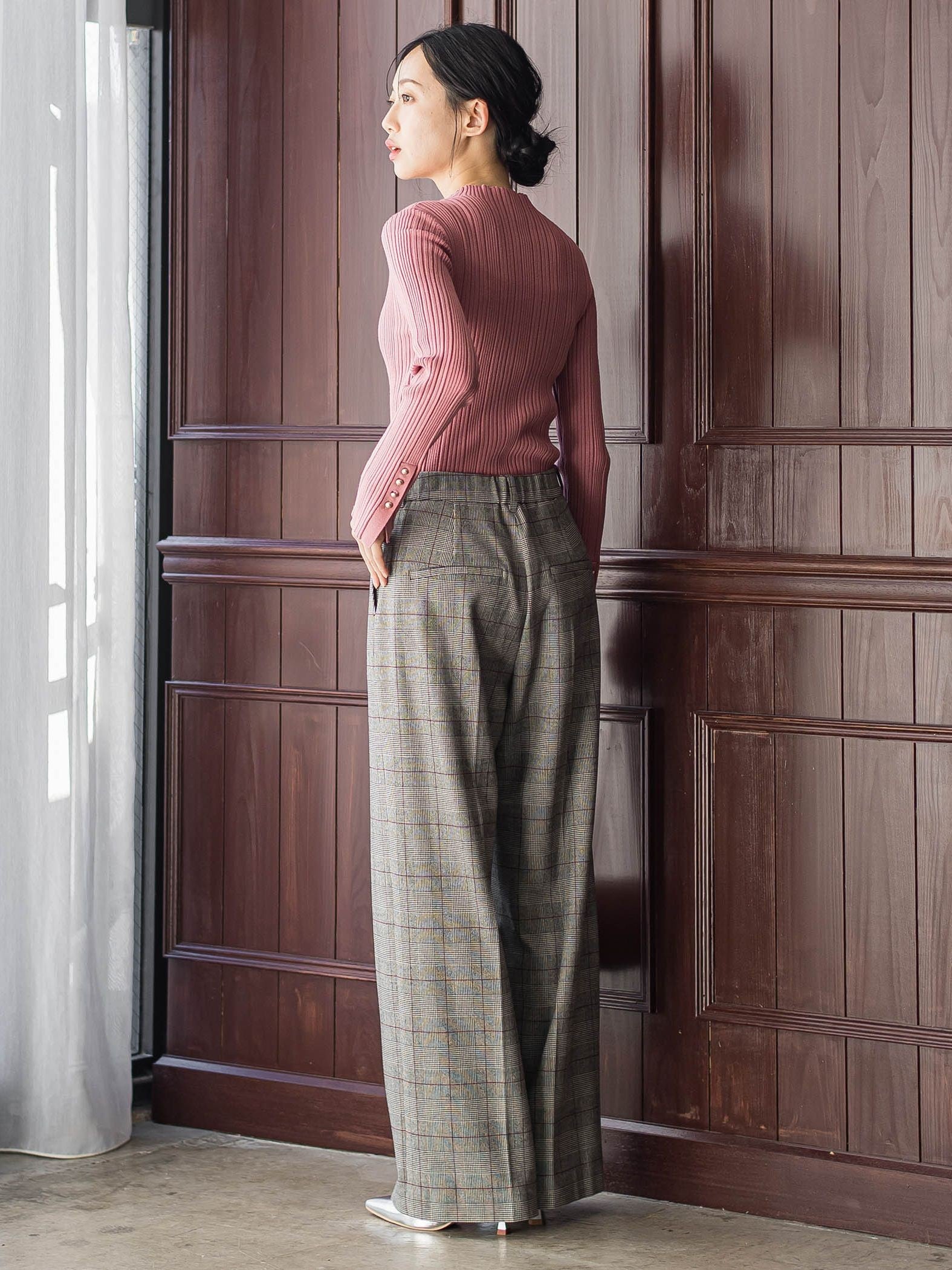 袖ボタンランダムリブニット≪手洗い可能≫