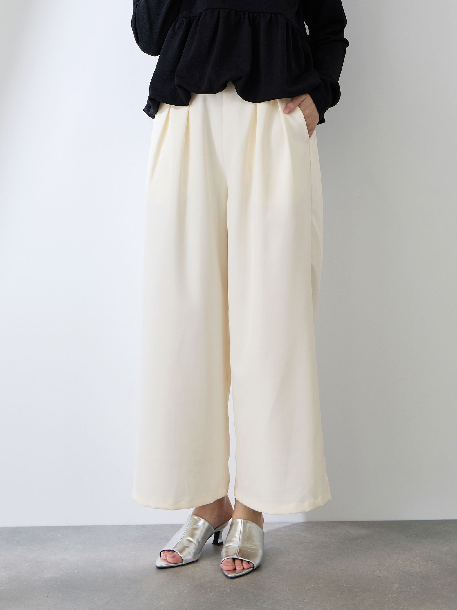 ダブルインタックプルオンワイドパンツ