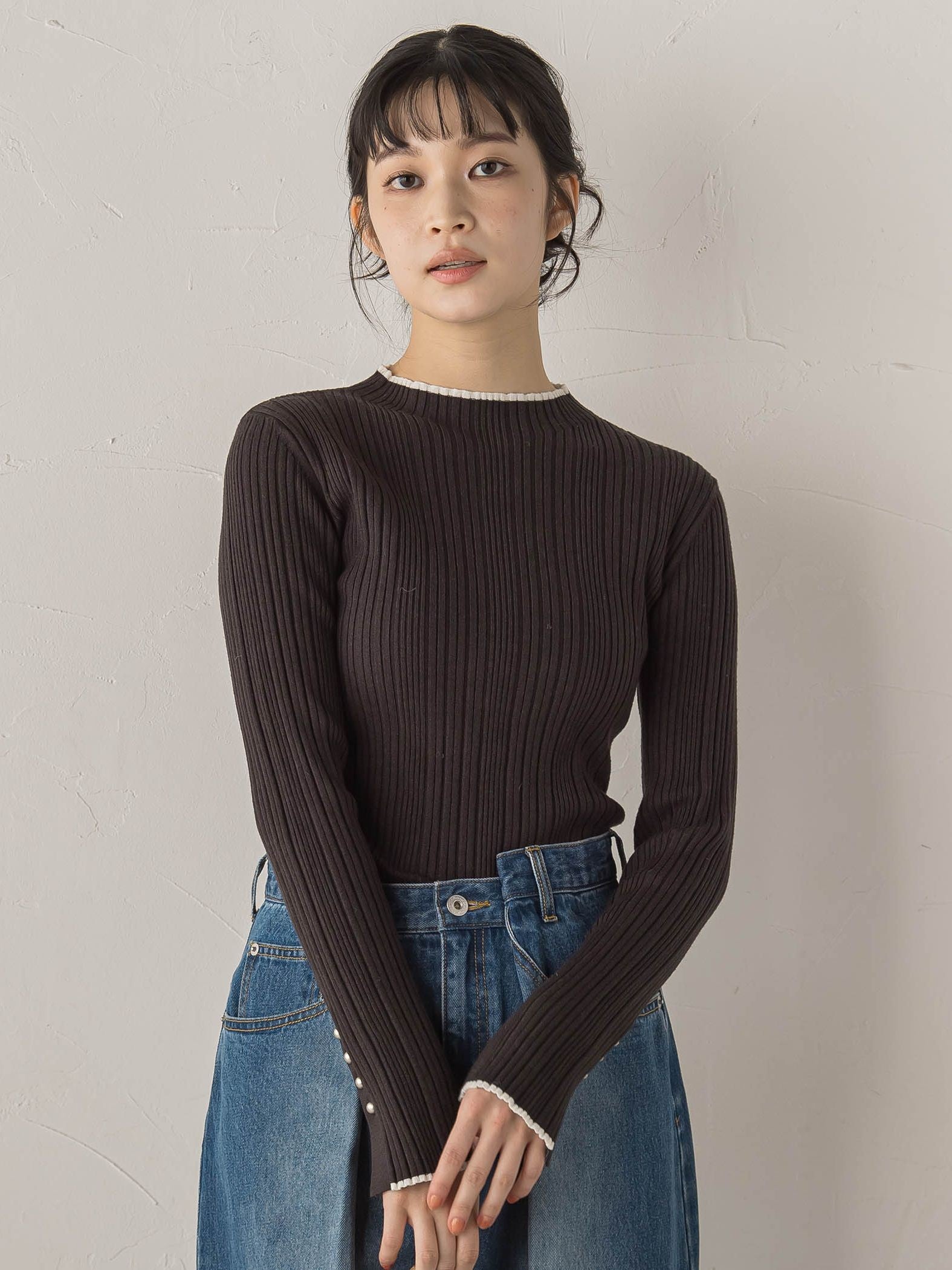 袖ボタンランダムリブニット≪手洗い可能≫