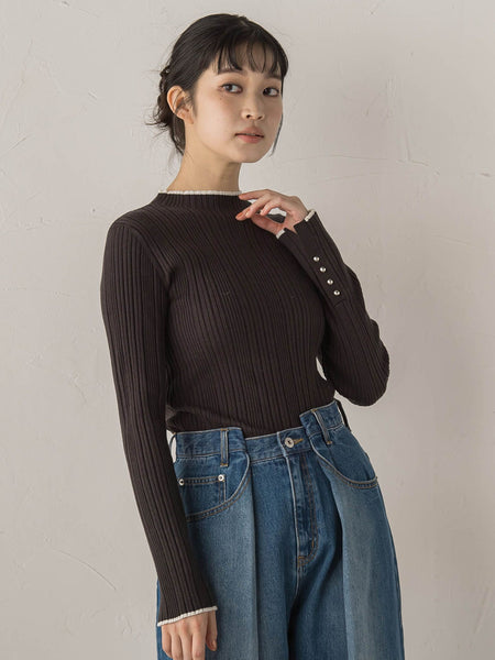 袖ボタンランダムリブニット≪手洗い可能≫