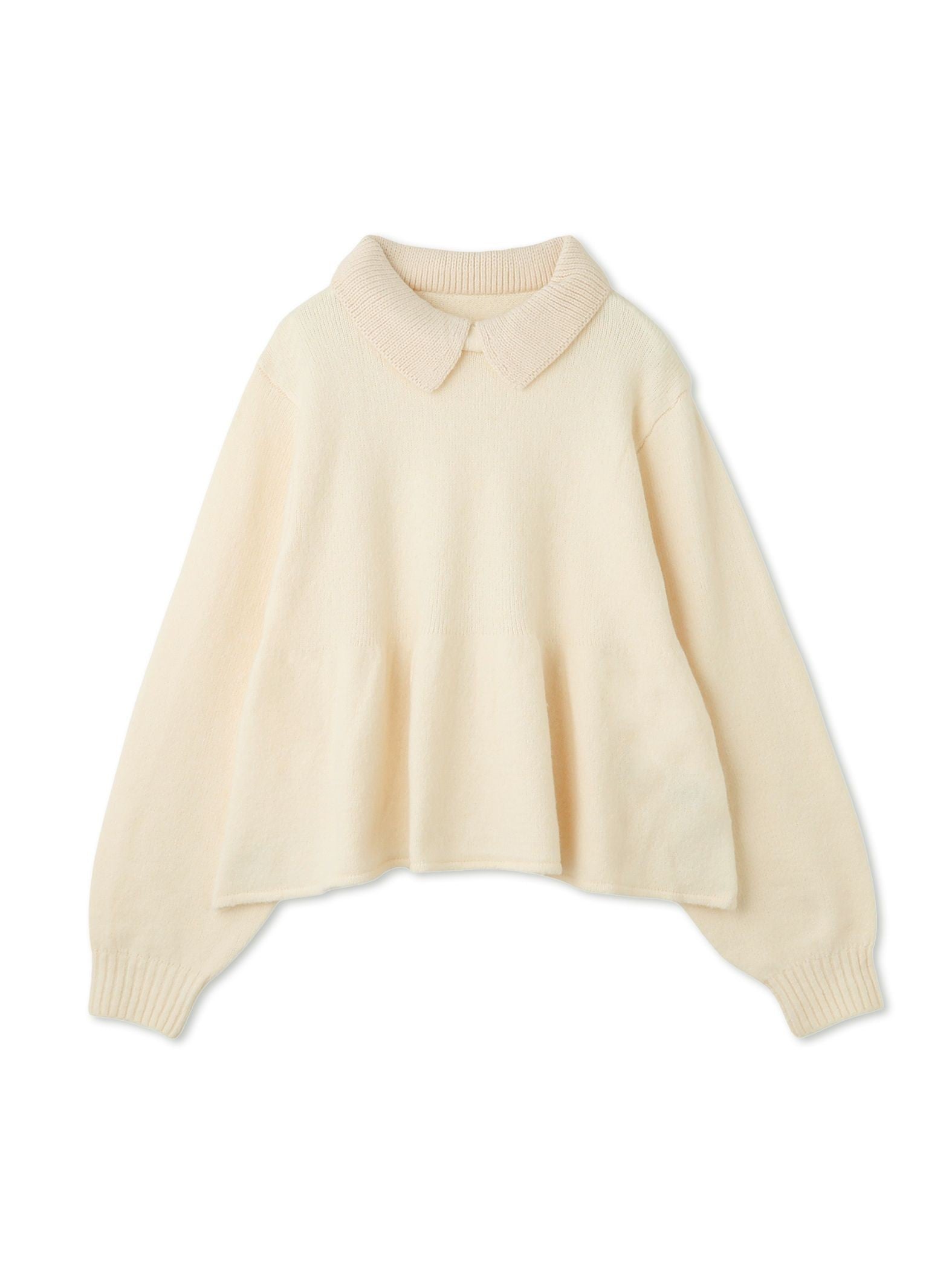 杢ストレッチ襟付きペプラムニット≪手洗い可能≫