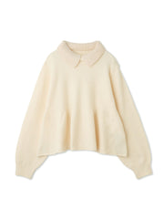 杢ストレッチ襟付きペプラムニット≪手洗い可能≫