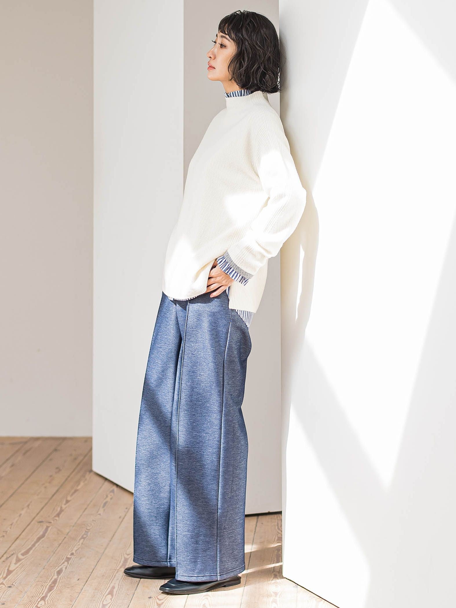 【WEB限定/新色追加】”楽暖”裏起毛ワイドパンツ≪洗濯機で洗える≫