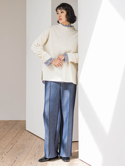 【WEB限定/新色追加】”楽暖”裏起毛ワイドパンツ≪洗濯機で洗える≫