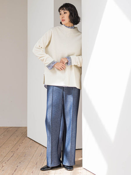 【WEB限定/新色追加】”楽暖”裏起毛ワイドパンツ≪洗濯機で洗える≫