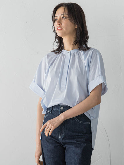 【WEB限定】ライクアウーヴンバンドカラーブラウス≪洗濯機で洗える≫