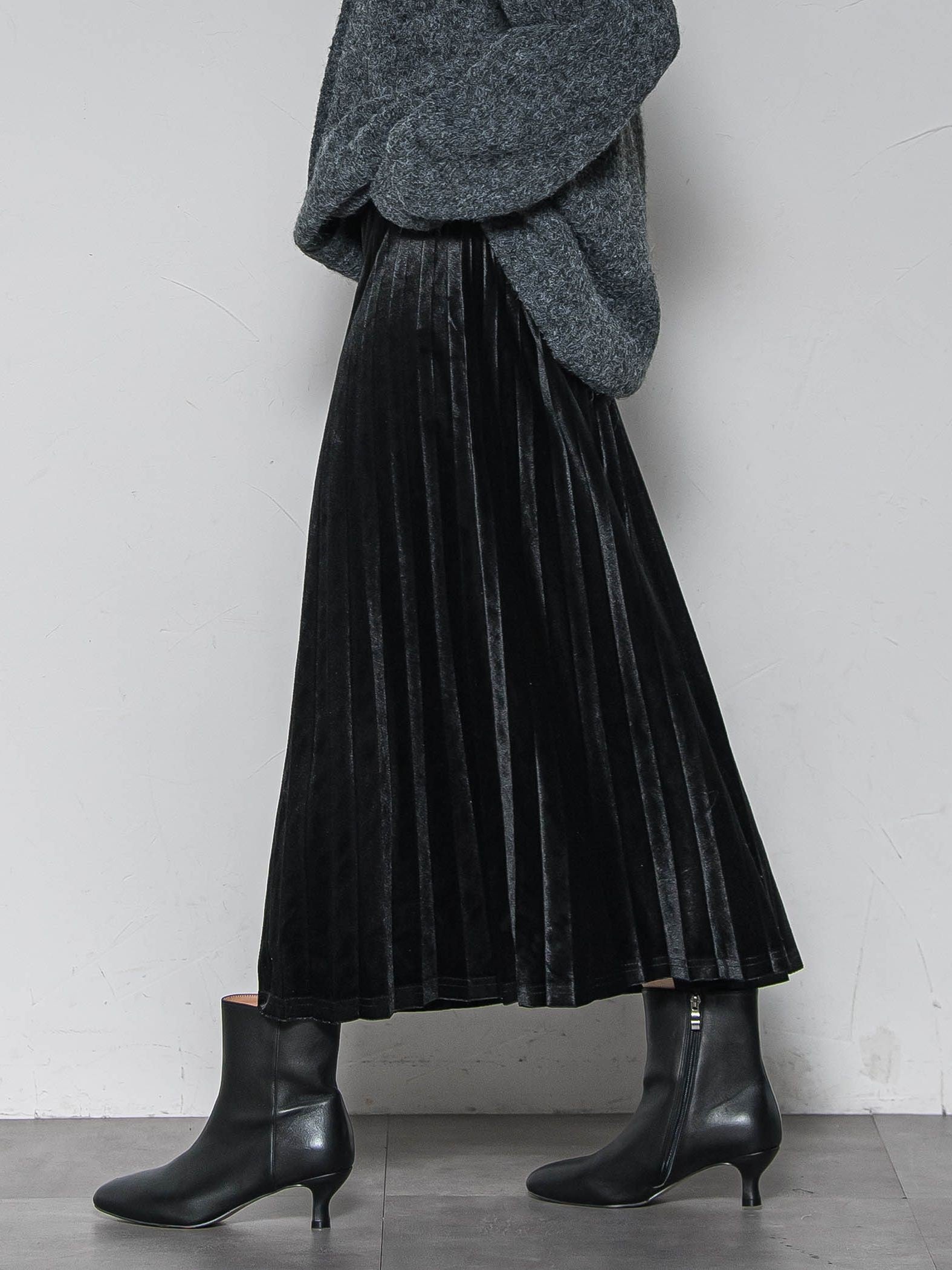 【WEB限定】ストレッチベロアプリーツスカート≪手洗い可能≫