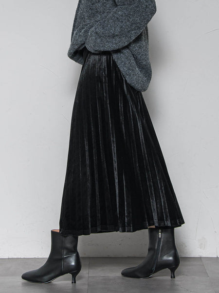 【WEB限定】ストレッチベロアプリーツスカート≪手洗い可能≫