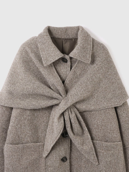 ショール付きスライバーニットコート