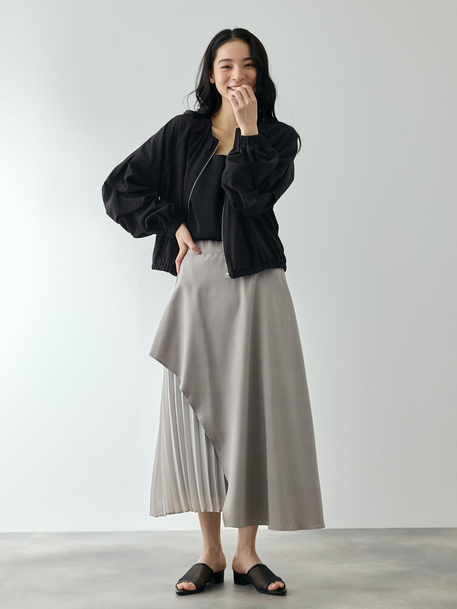 ホイップスリーブノーカラーブルゾン