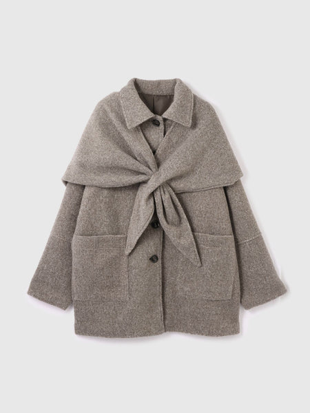 ショール付きスライバーニットコート