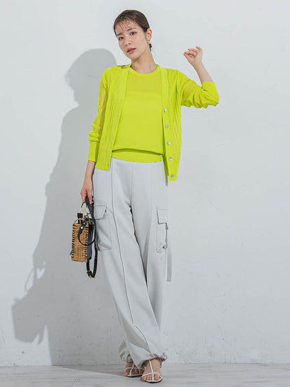 セットでお得！アンサンブル】シアーカーディガン×ニットタンクトップ  