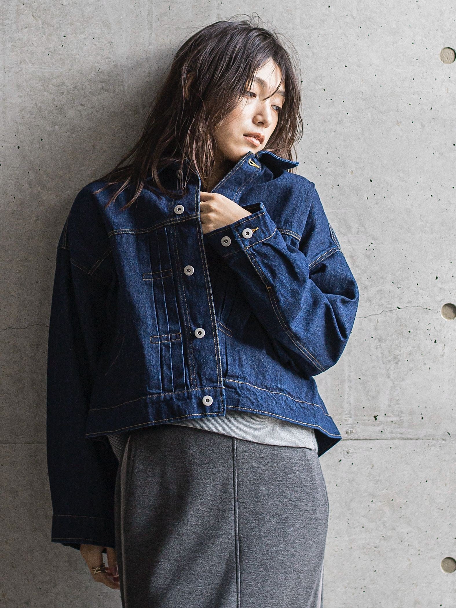 【WEB限定】デニムクロップドジャケット≪洗濯機で洗える≫