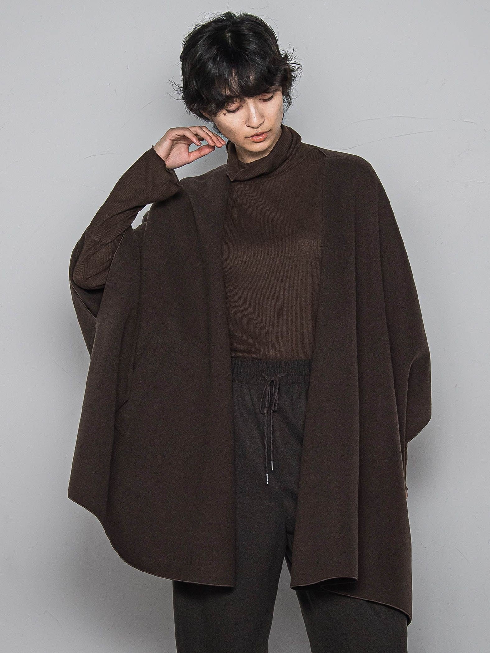 ニット両面パイルノーカラーポンチョ