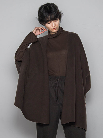 ニット両面パイルノーカラーポンチョ