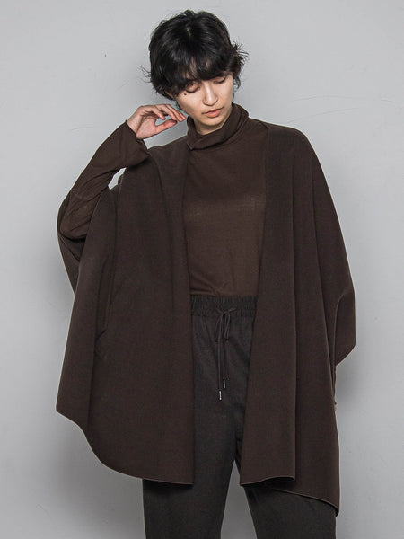 ニット両面パイルノーカラーポンチョ